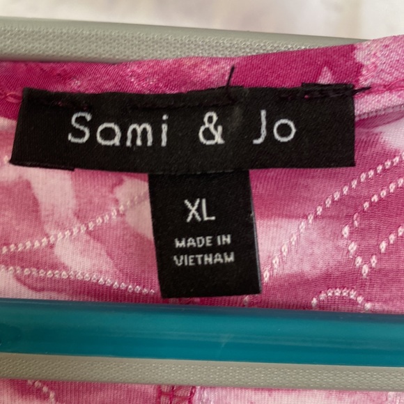 Sami & Jo Pink ad white printed tunic top with ruffle detail 3/4 sleeve v neck - Picture 6 of 13